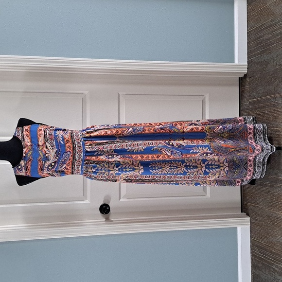 Aqua X-long Blue Printed Maxi Sheath Halter Top Sleeveless Lightweight Sundress - Picture 1 of 9